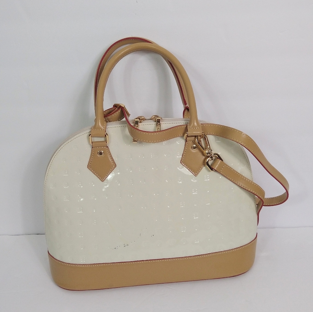 Arcadia cream and tan leather satchel bag - Picture 2 of 12
